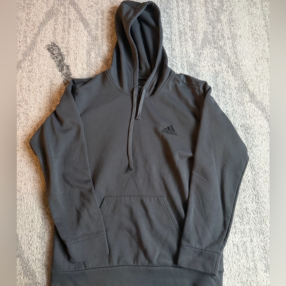 Adidas Embroidered Fleece Hoodie Grey Mens Size Medium